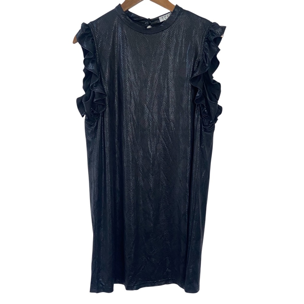 TCEC Black Ruffle Sleeve Shiny Snake Dress Large